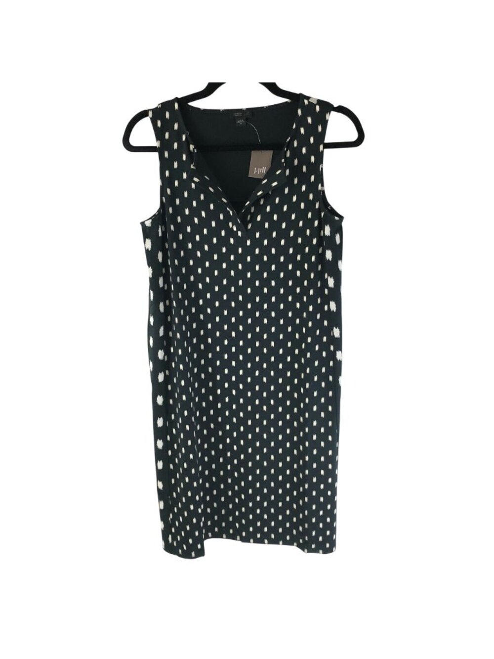 J Jill Wearever Shift Dress Sleeveless V Neck Stretch Black White Geometric XS